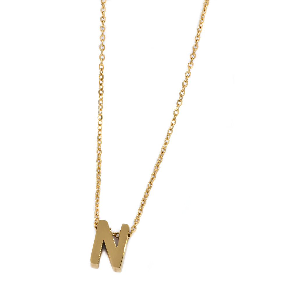 Steel gold initial block letter necklaces - SSMN2883