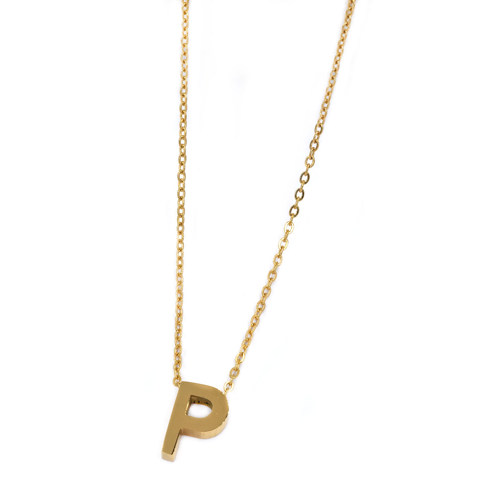 Steel gold initial block letter necklaces - SSMN2883