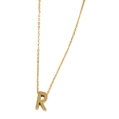 Steel gold initial block letter necklaces - SSMN2883