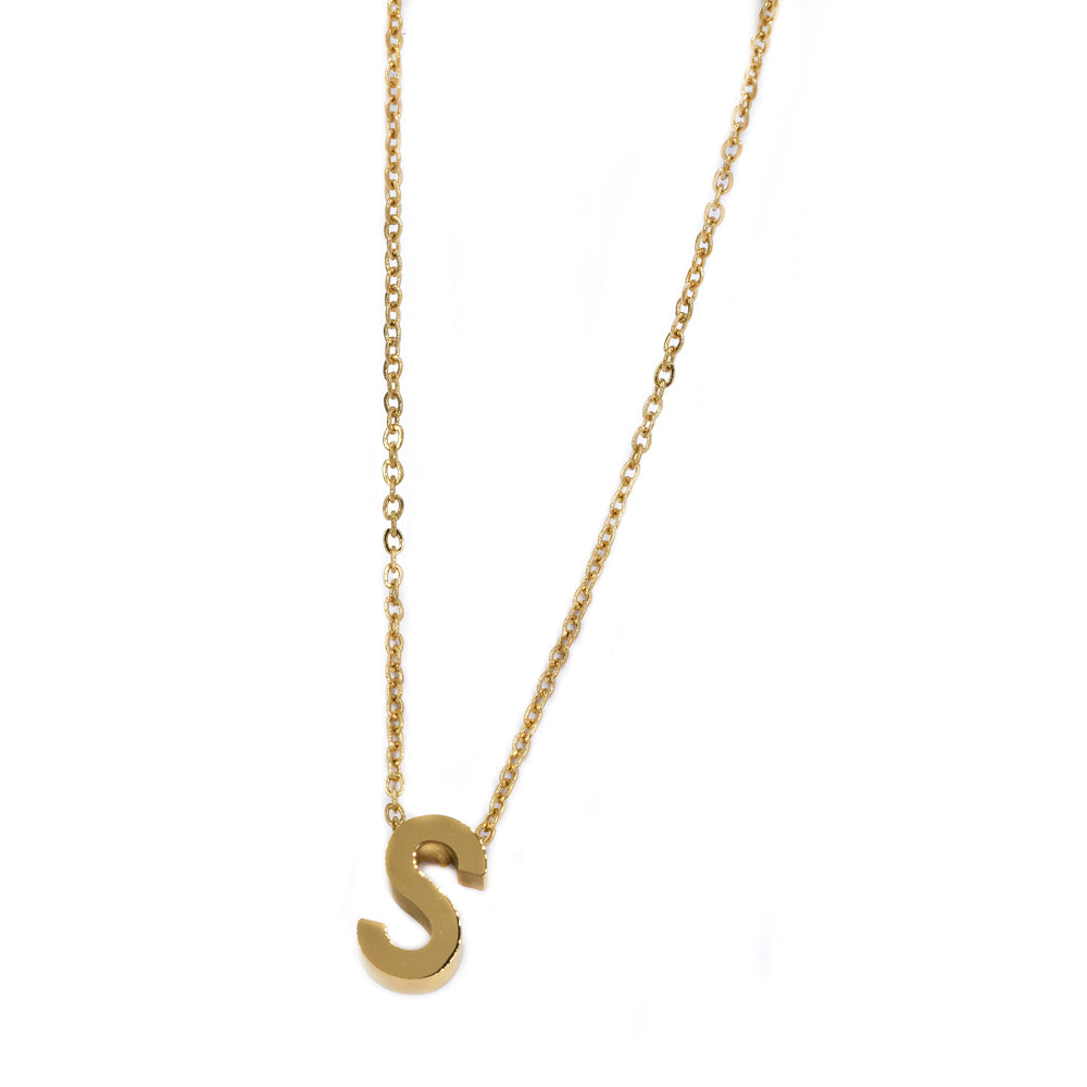 Steel gold initial block letter necklaces - SSMN2883