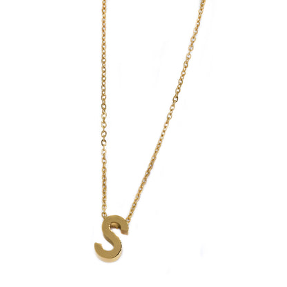 Steel gold initial block letter necklaces - SSMN2883