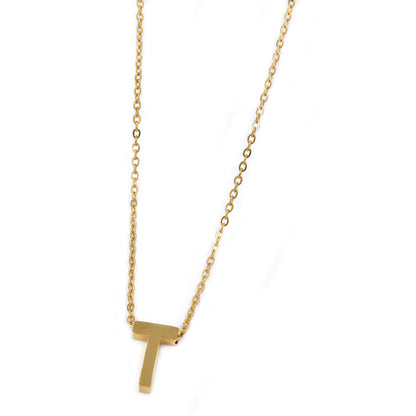Steel gold initial block letter necklaces - SSMN2883