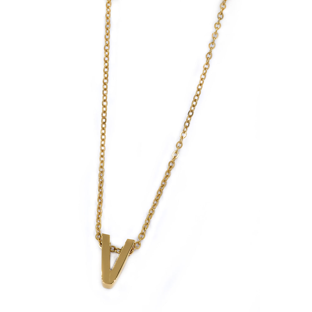 Steel gold initial block letter necklaces - SSMN2883