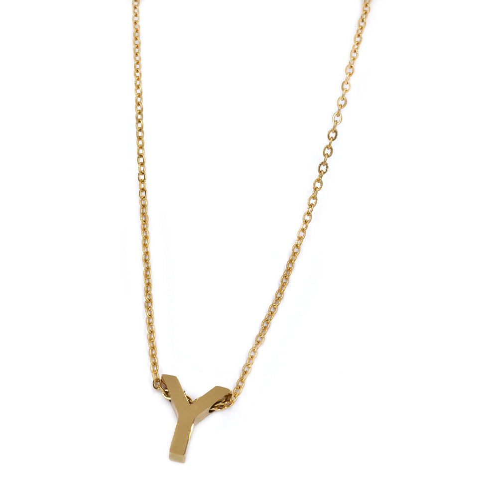 Steel gold initial block letter necklaces - SSMN2883