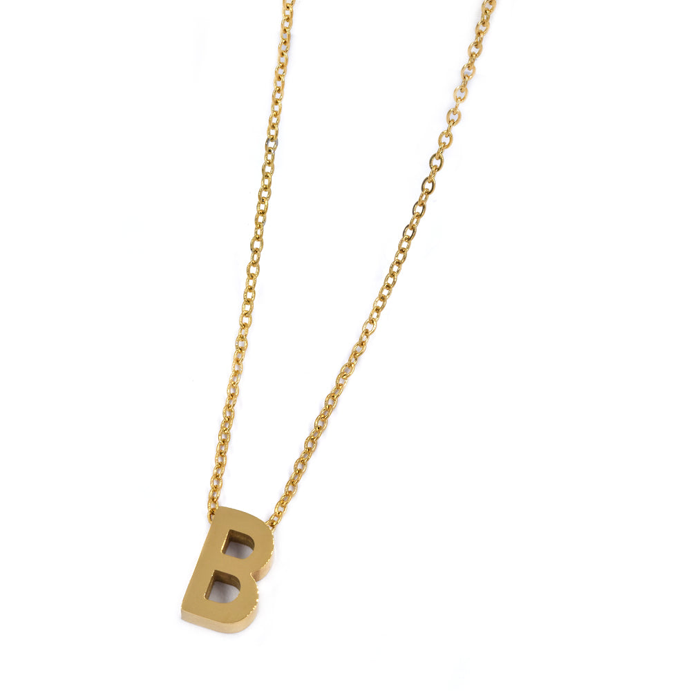 Steel gold initial block letter necklaces - SSMN2883