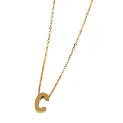 Steel gold initial block letter necklaces - SSMN2883