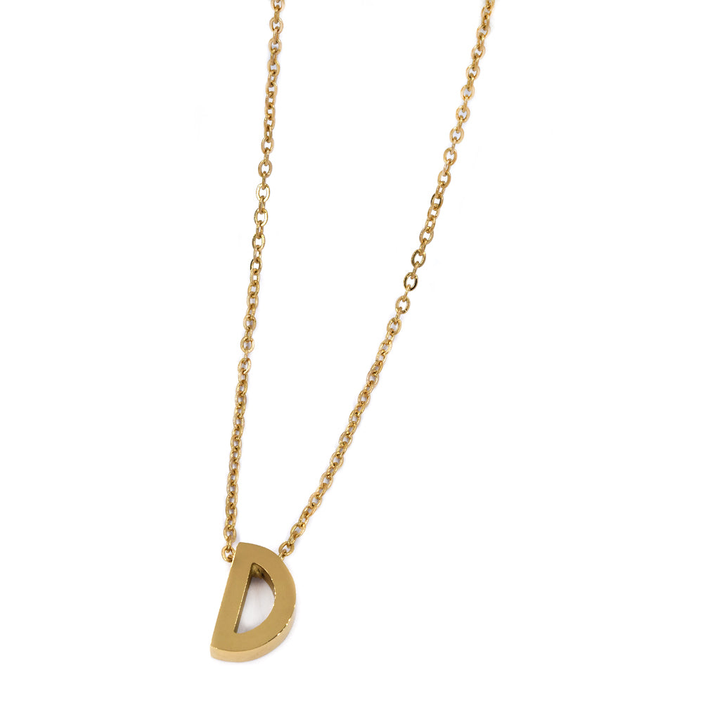 Steel gold initial block letter necklaces - SSMN2883