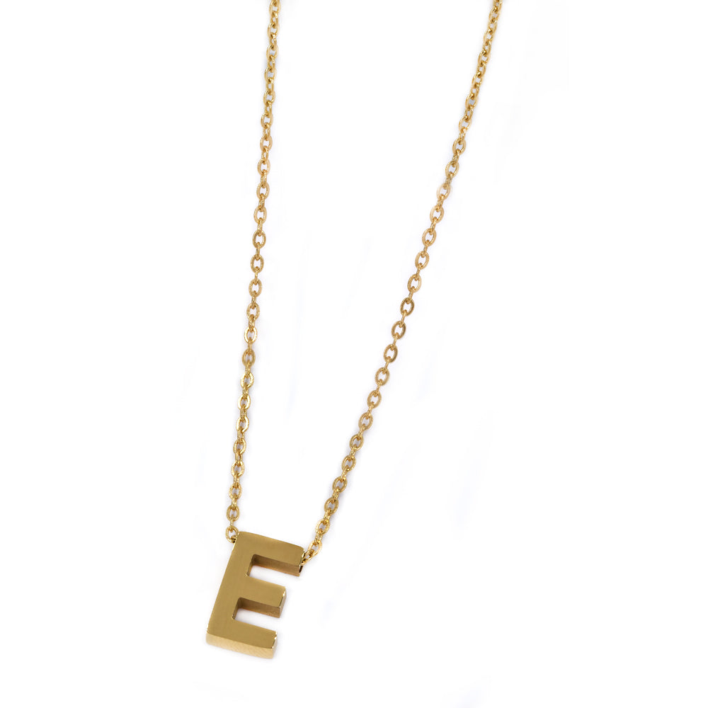 Steel gold initial block letter necklaces - SSMN2883