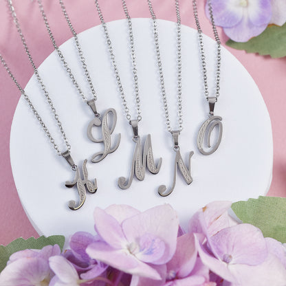 Steel decorative font initial necklace