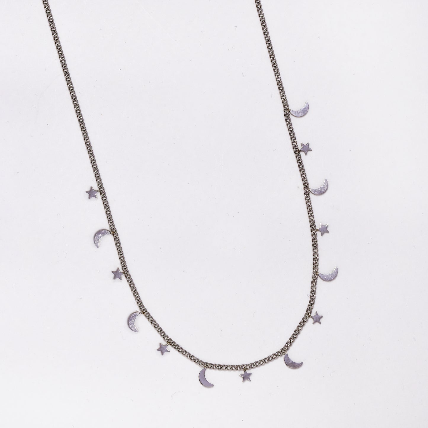 Stainless steel moon & star disk choker necklace - SSMN2956