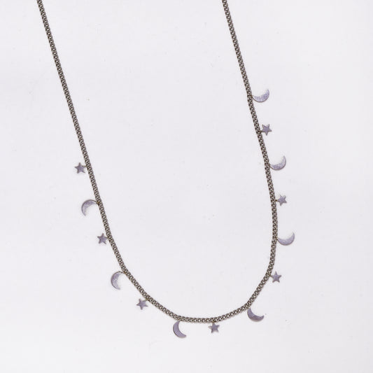 Stainless steel moon & star disk choker necklace - SSMN2956