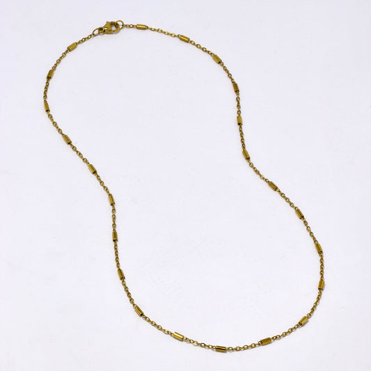 SSMN3025 - Steel 2 pack 45cm gold cylinder bead necklace necklace