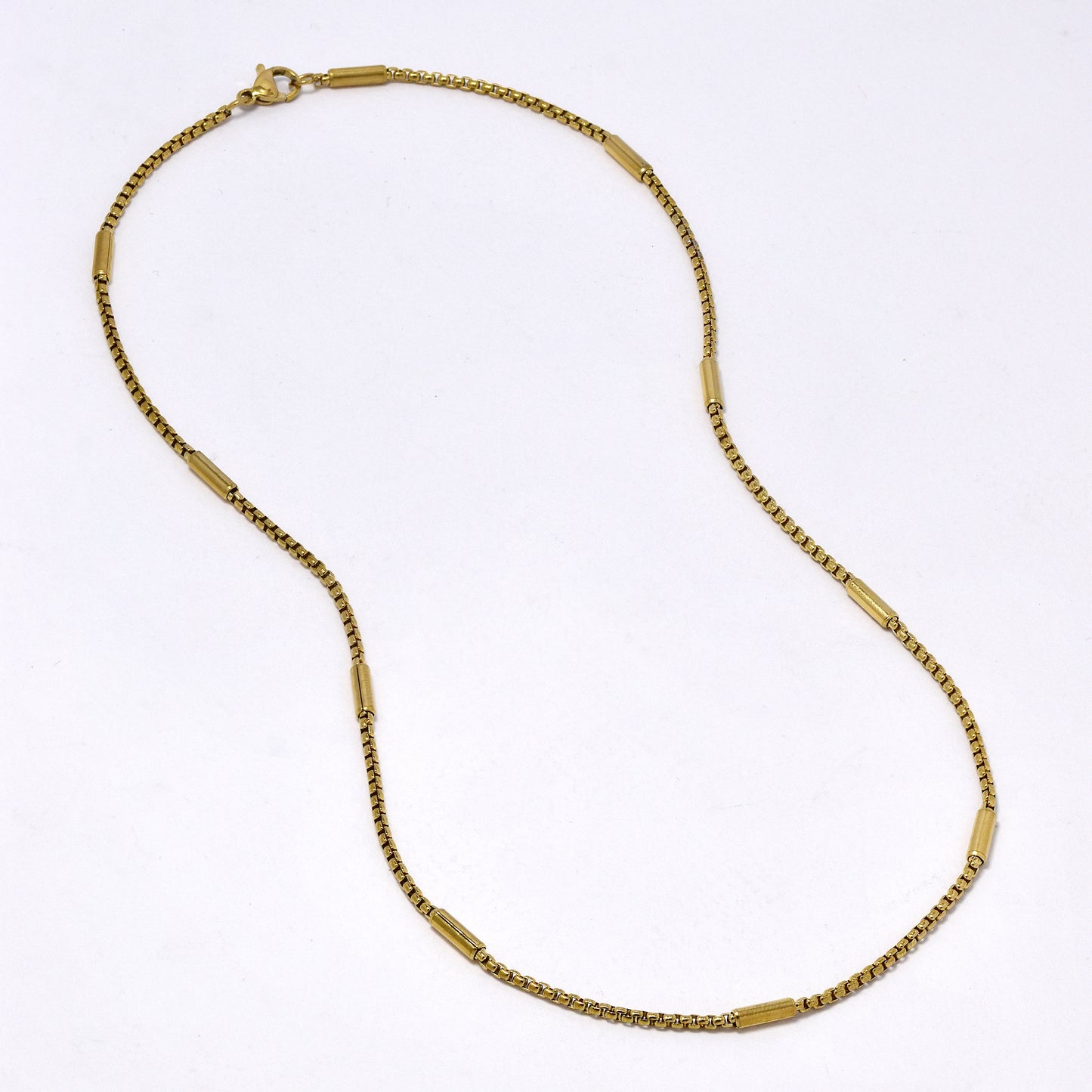 SSMN3028 - Steel 2 pack 46cm x 2mm gold cylinder bead box link necklace