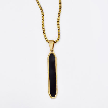 SSMN3033 - Steel 56cm x 2mm long two tone bar pendant necklace