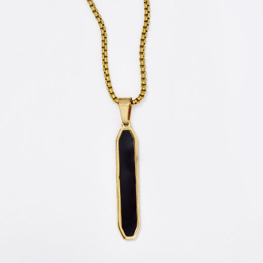SSMN3033 - Steel 56cm x 2mm long two tone bar pendant necklace