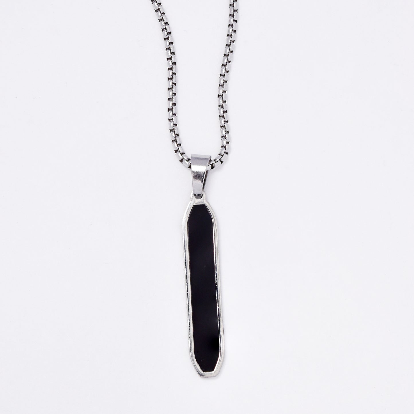 SSMN3033 - Steel 56cm x 2mm long two tone bar pendant necklace