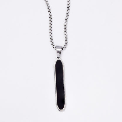 SSMN3033 - Steel 56cm x 2mm long two tone bar pendant necklace