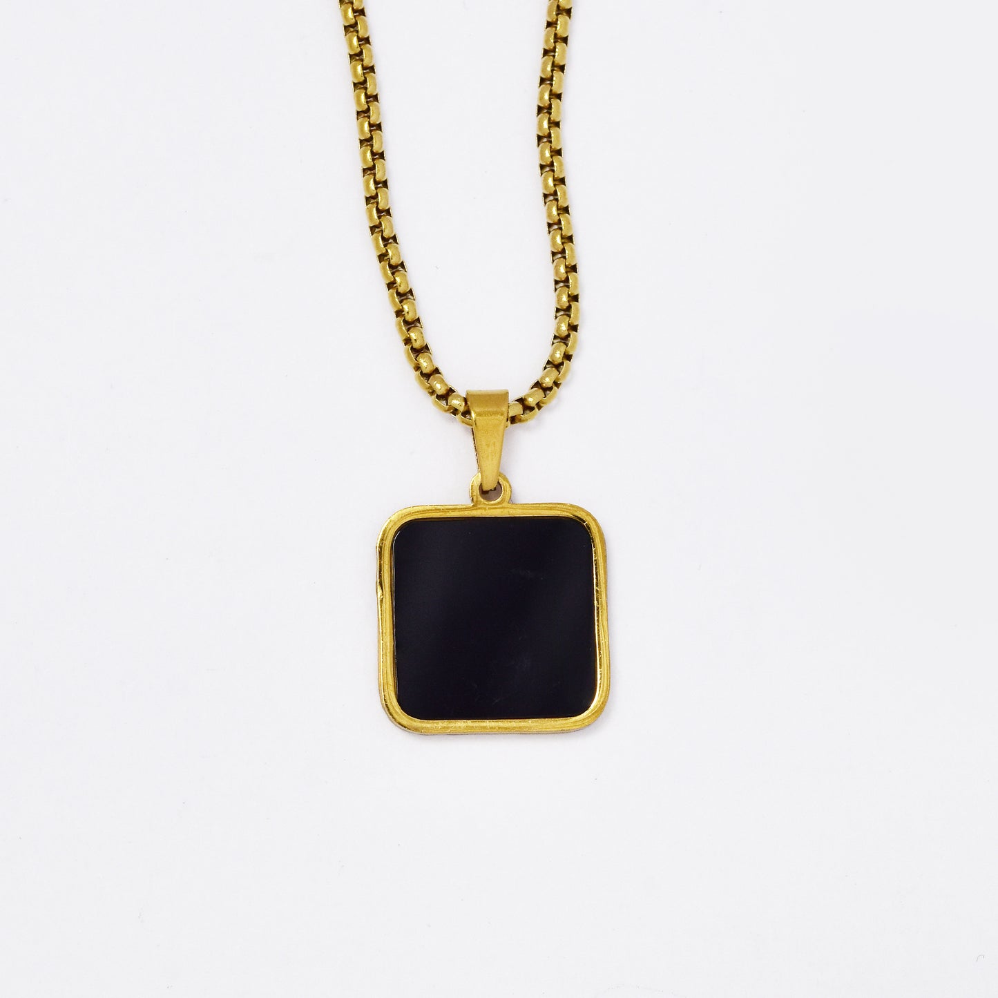 SSMN3034 - Steel 56cm x 2mm square two tone pendant necklace