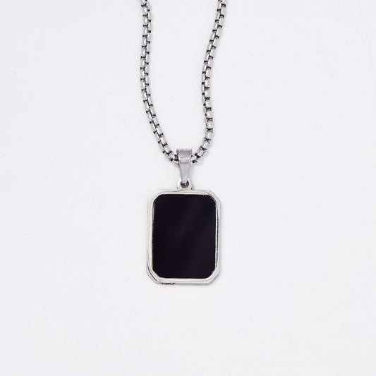 SSMN3036 - Steel 52cm x 2mm rectangular two tone pendant necklace