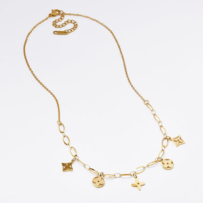 SSMN3037 - Steel 42cm + 6cm flower charm necklace