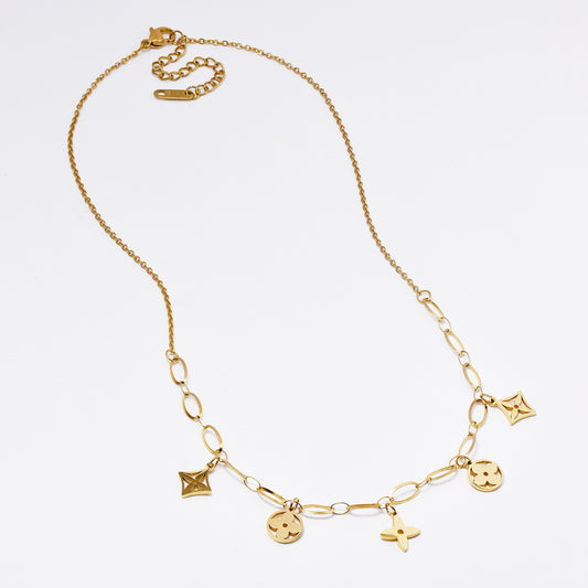 SSMN3037 - Steel 42cm + 6cm flower charm necklace