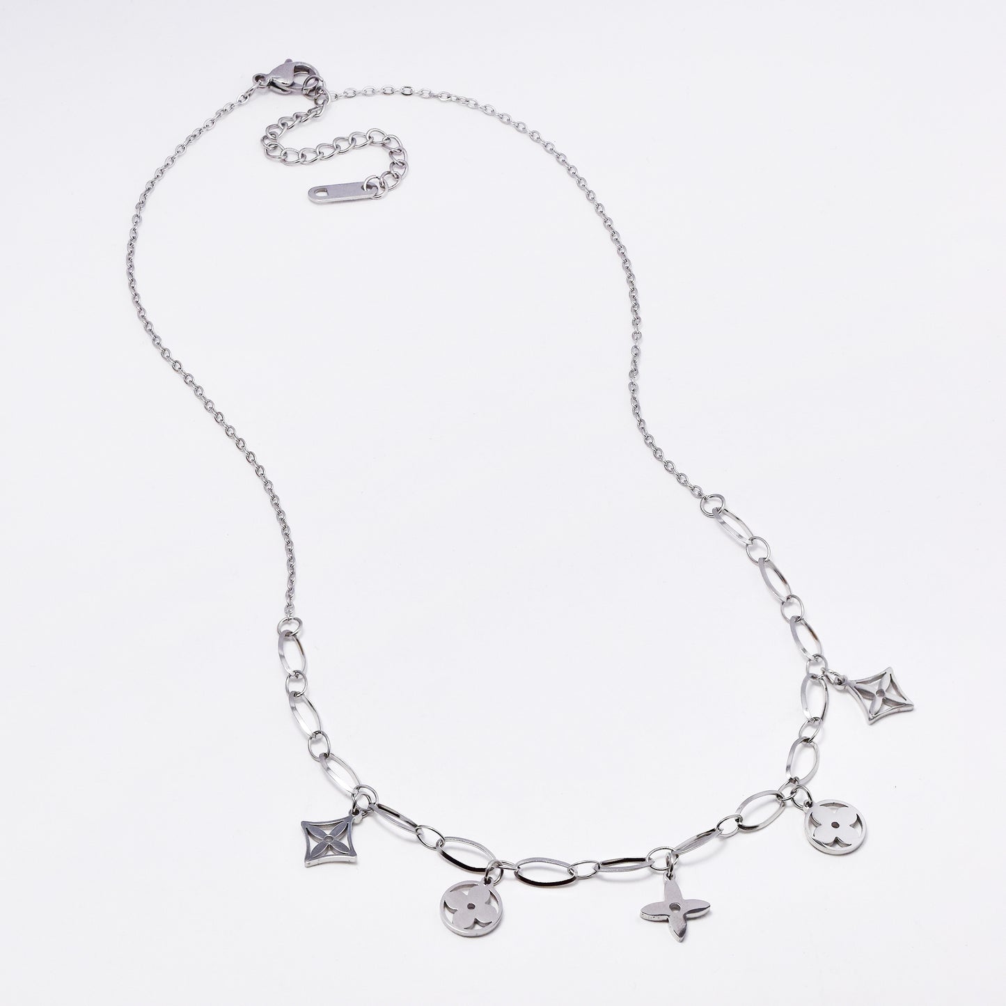 SSMN3037 - Steel 42cm + 6cm flower charm necklace