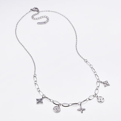 SSMN3037 - Steel 42cm + 6cm flower charm necklace