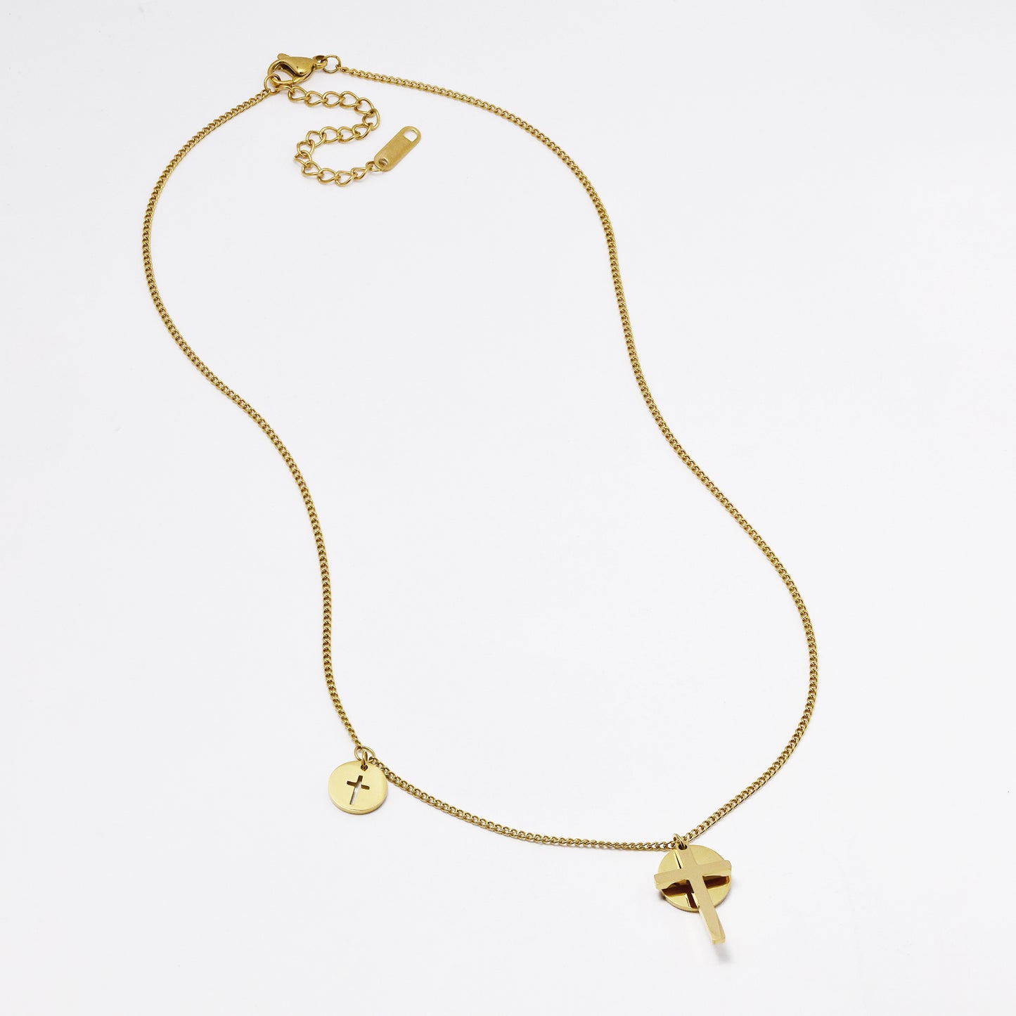 SSMN3038 - Steel 42cm + 6cm cross and disk necklace