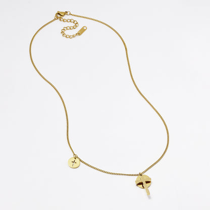 SSMN3038 - Steel 42cm + 6cm cross and disk necklace