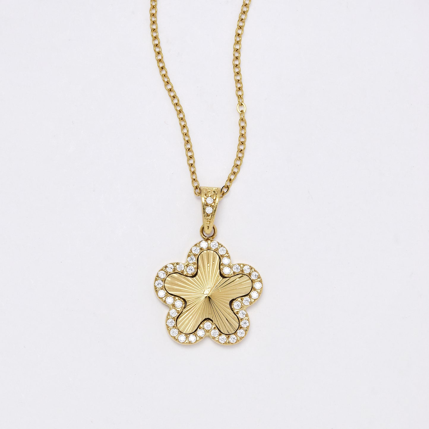SSMN3055 - Steel CZ flower necklace