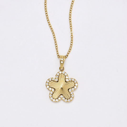 SSMN3055 - Steel CZ flower necklace