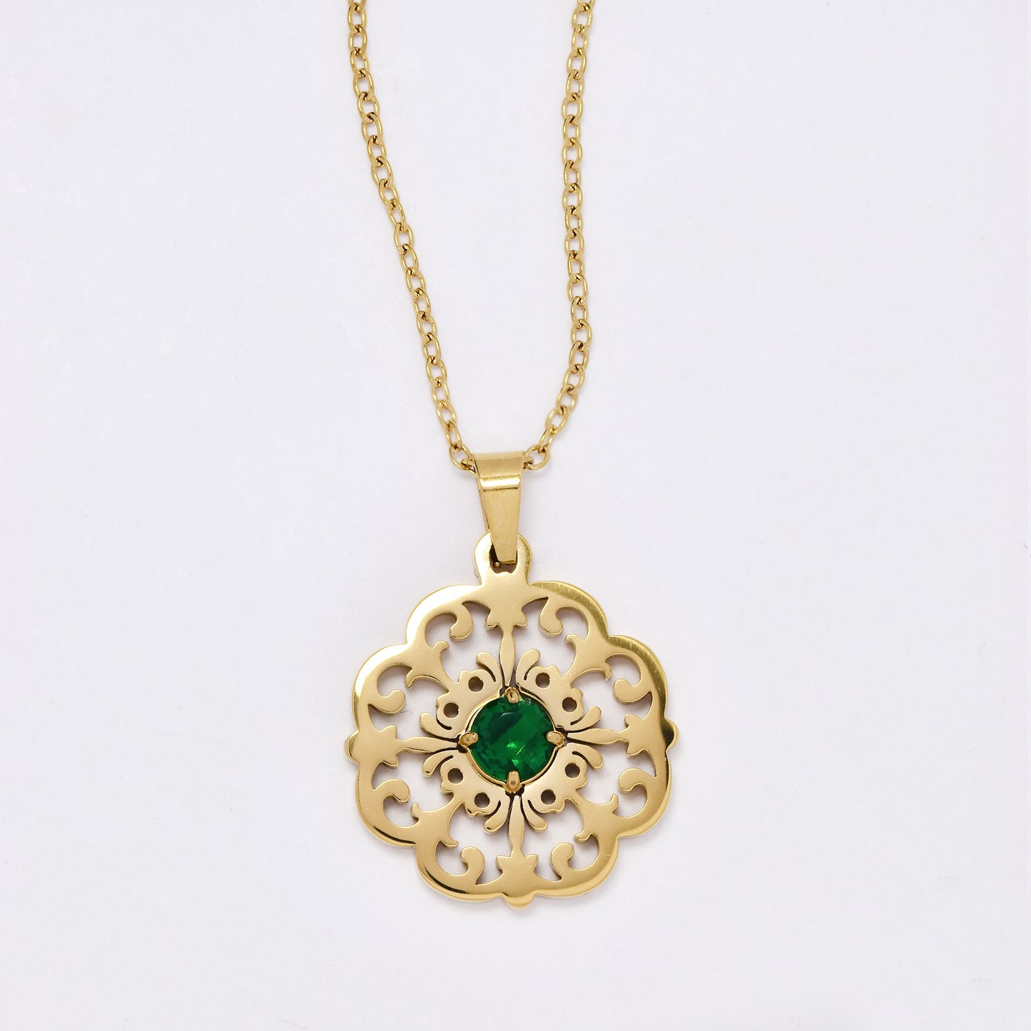 SSMN3056 - Steel cutout flower CZ necklace