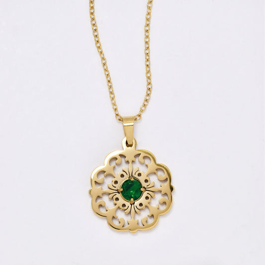 SSMN3056 - Steel cutout flower CZ necklace