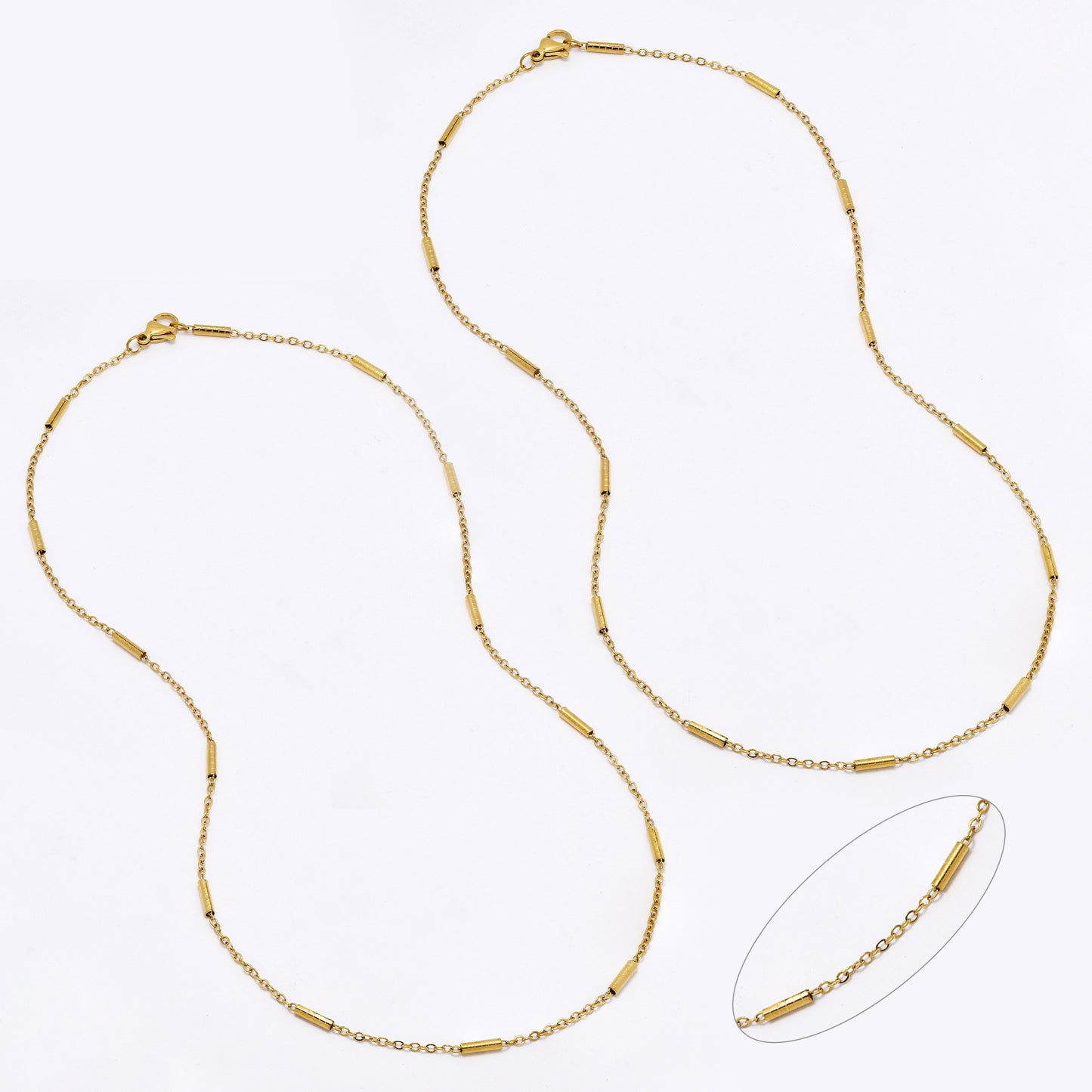 SSMN3059 - St Steel 2 pack 45cm x 2mm cylinder bead necklace