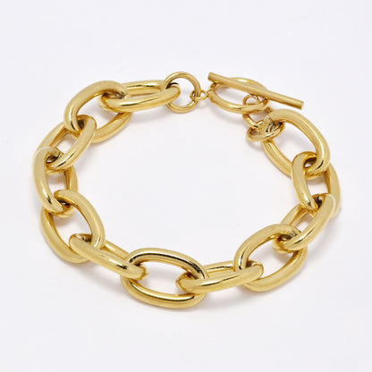SSMB3063 - St Steel 19cm x 12mm chunky oval link toggle bracelet
