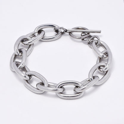 SSMB3063 - St Steel 19cm x 12mm chunky oval link toggle bracelet