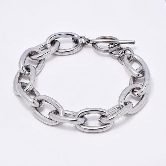 SSMN3063 - St Steel 19cm x 12mm chunky oval link toggle bracelet