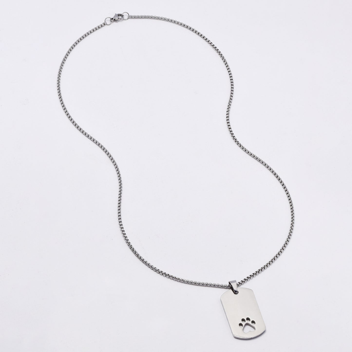SSMN3067 - Steel 52cm x 2mm dogtag necklace with cutout paw