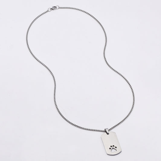 SSMN3067 - Steel 51.5cm x 2mm dogtag necklace with cutout paw