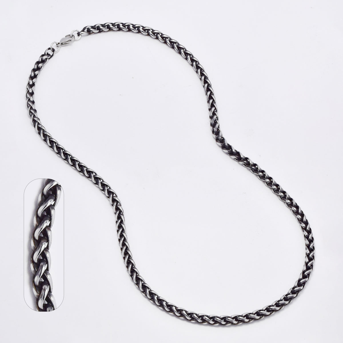 SSMN3108 - Steel 50cm x 4mm oxidized wheat chain