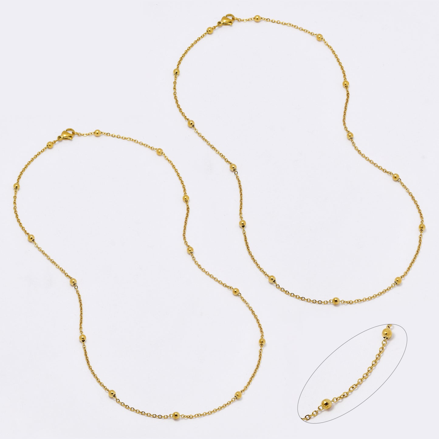 SSMN3136 - Steel 2 pack 45cm x 2mm beaded necklace