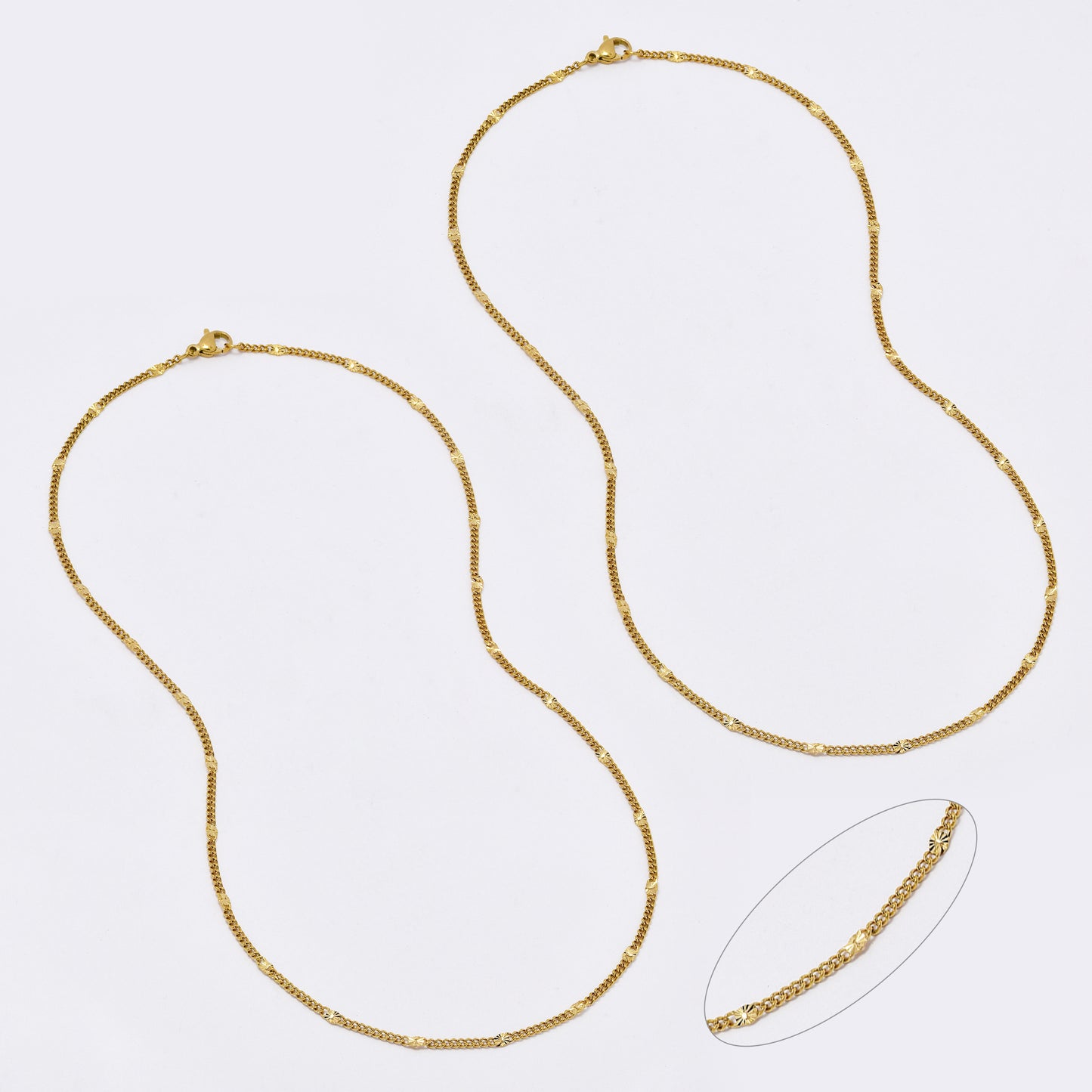 SSMN3139 - Steel 2 pack 45cm x 2mm stamped curb chain necklace