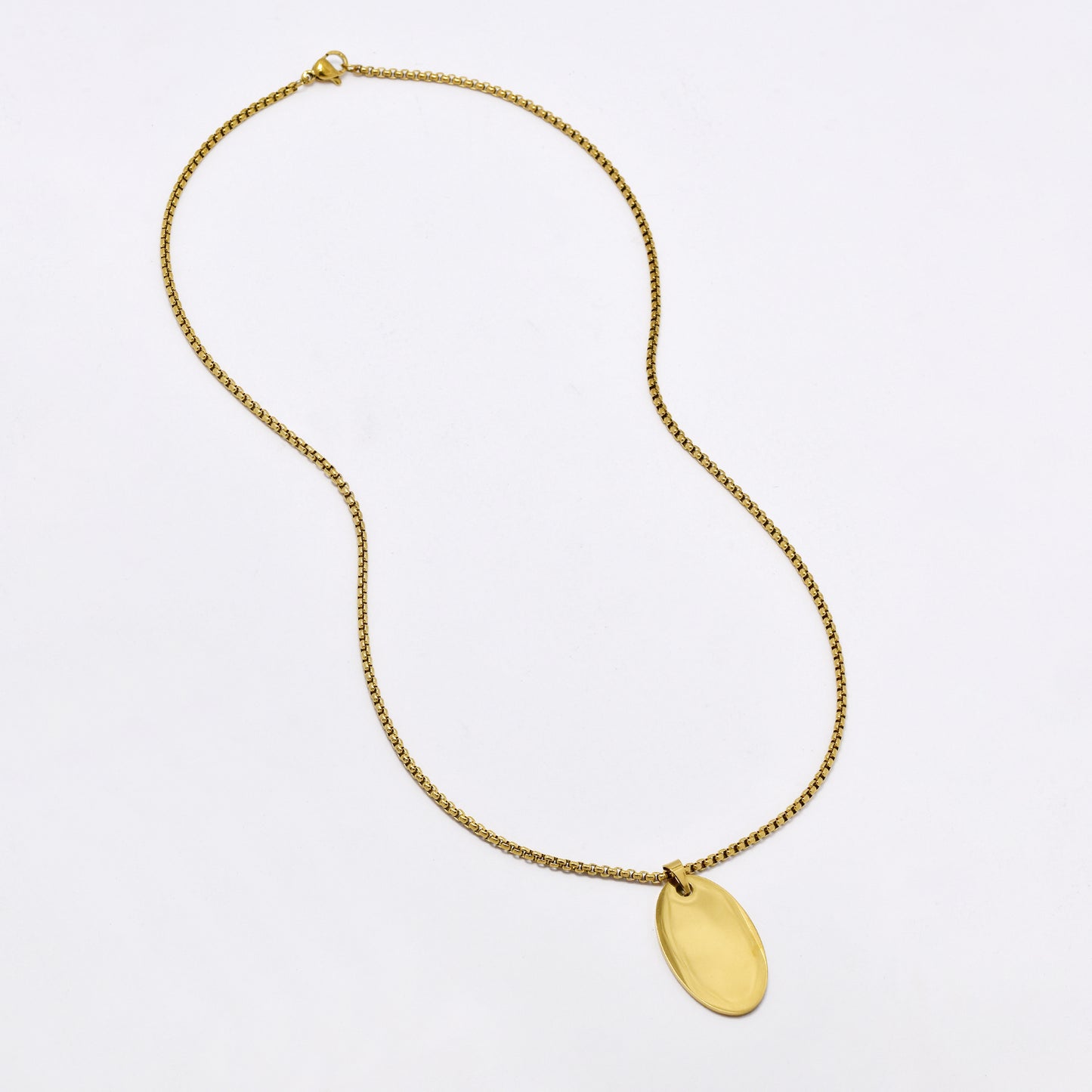 SSMN3164 - Steel 50cm oval disk necklace
