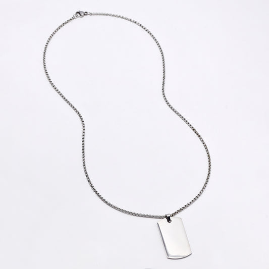 SSMN3165 - Steel 51cm rectangular disk necklace