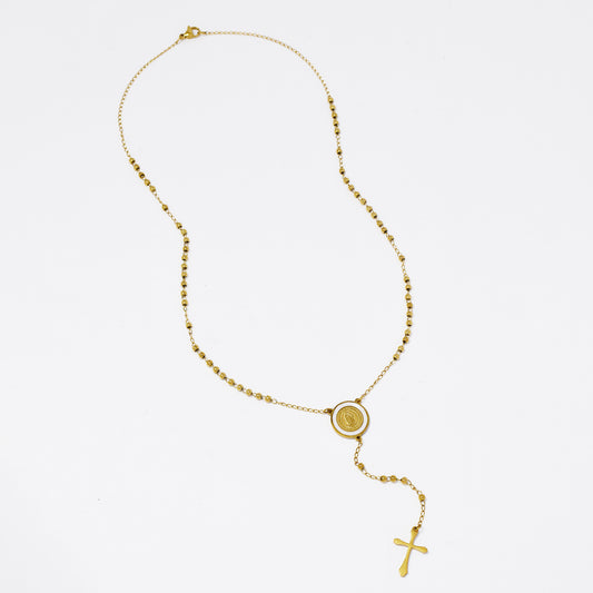 SSMN3166 - Steel 52cm Virgin Mary cross beaded necklace
