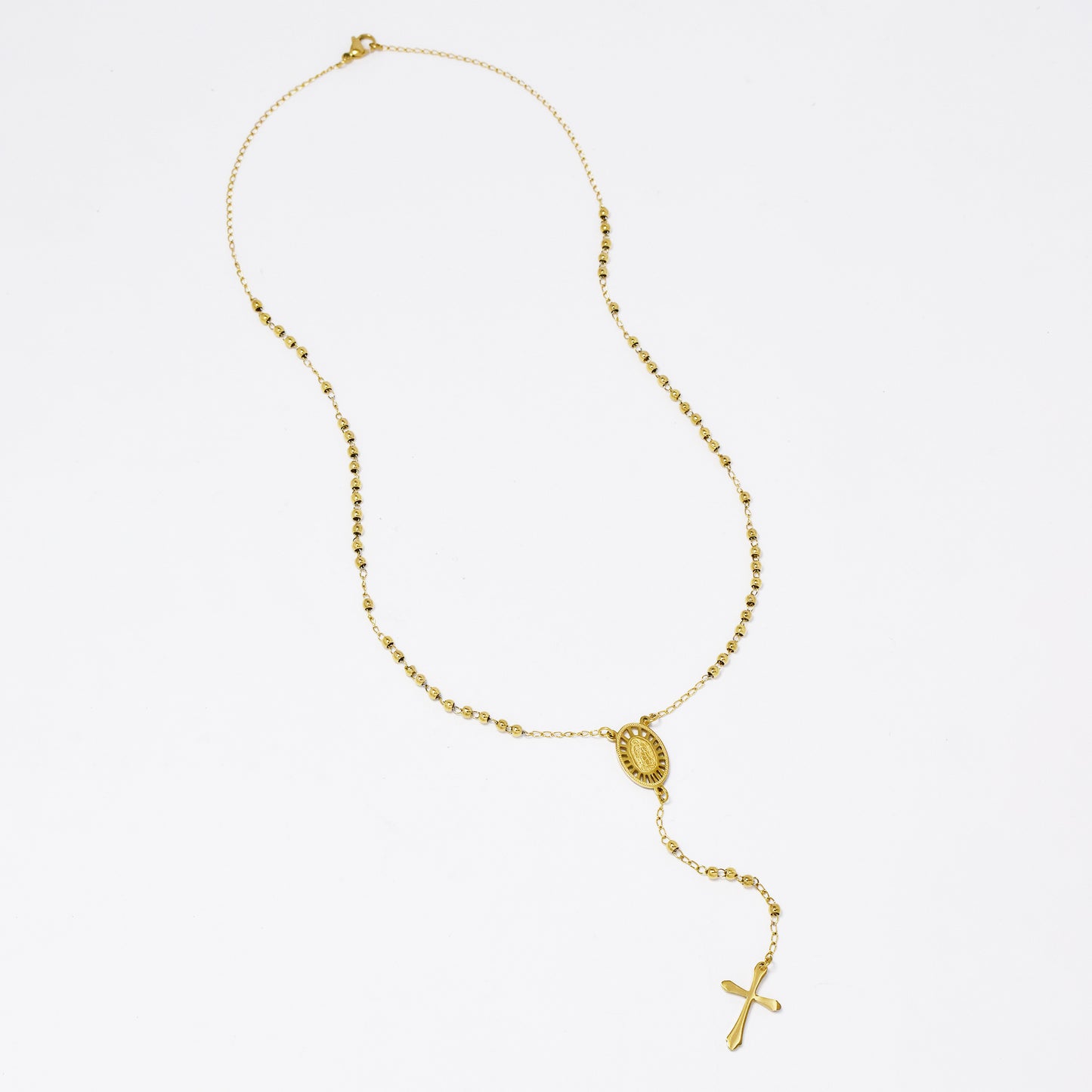 SSMN3167 - Steel 53cm Virgin Mary cross beaded necklace