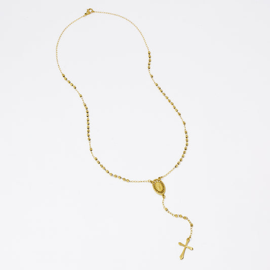 SSMN3167 - Steel 53cm Virgin Mary cross beaded necklace