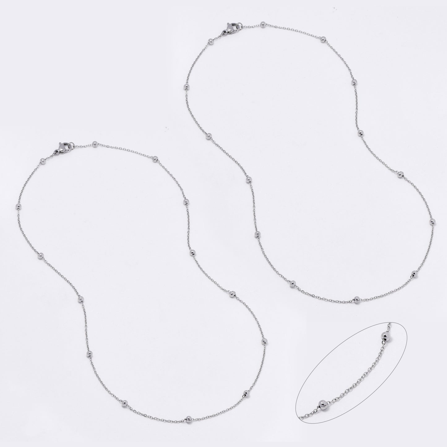 SSMN3173 - Steel 2 pack 45cm x 1mm beaded necklace