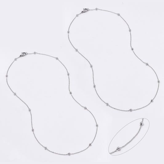 SSMN3173 - Steel 2 pack 45cm x 1mm beaded necklace