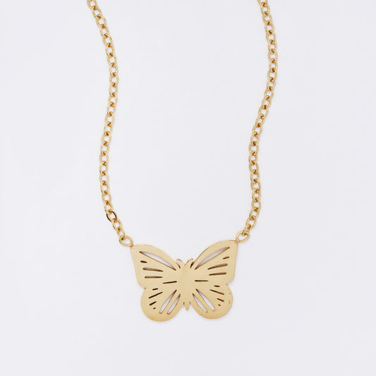 SSMN3200 - Steel 41cm + 4.5cm butterfly necklace
